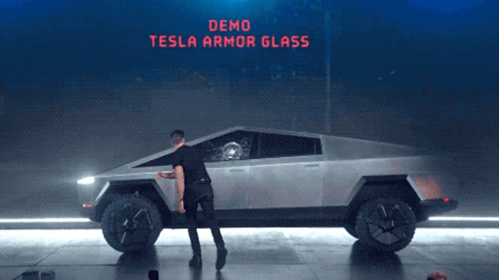 Tesla Cybertruck window break Franz von Holzhousen