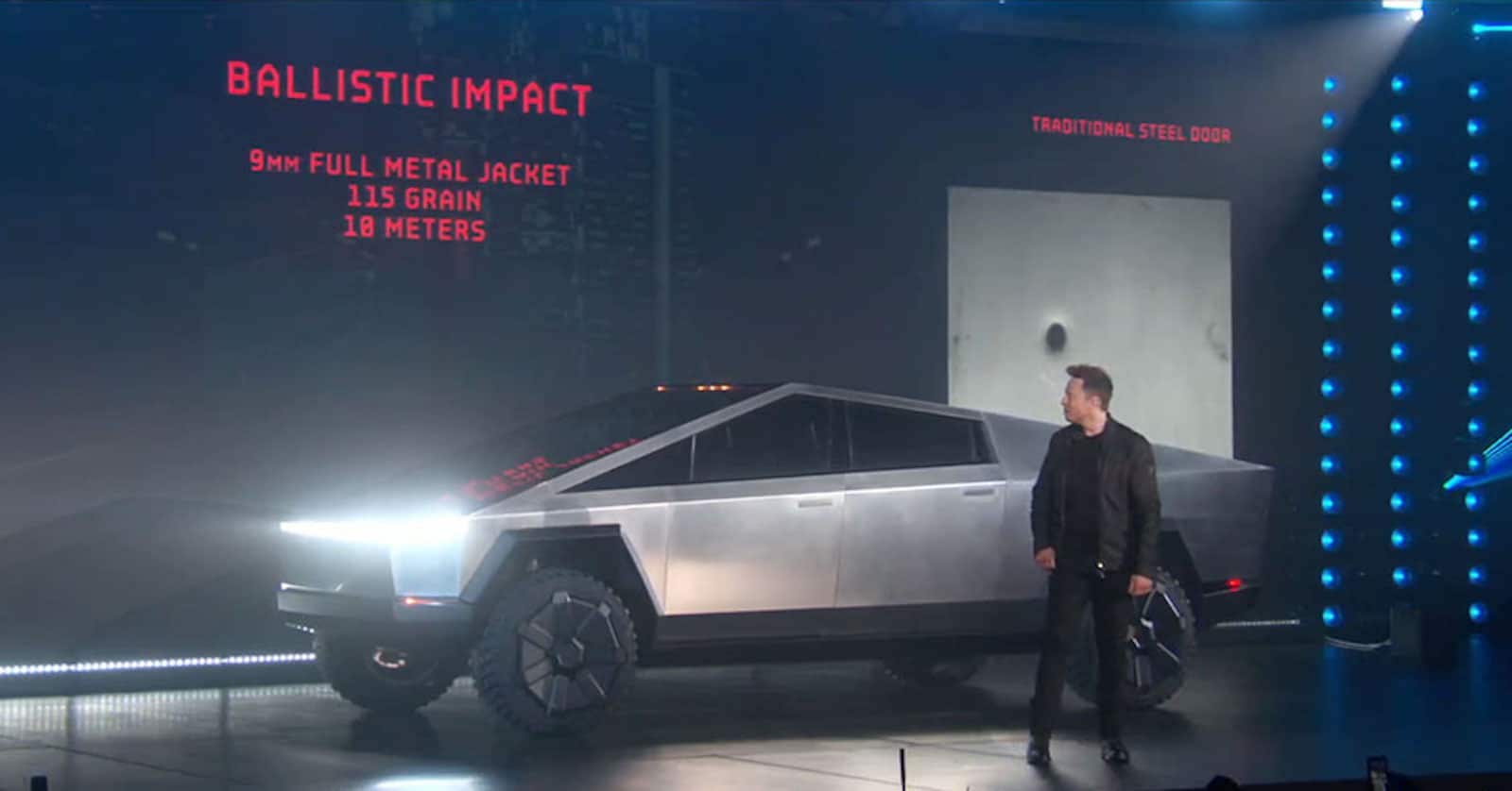 Tesla Cybertruck with Elon at debut