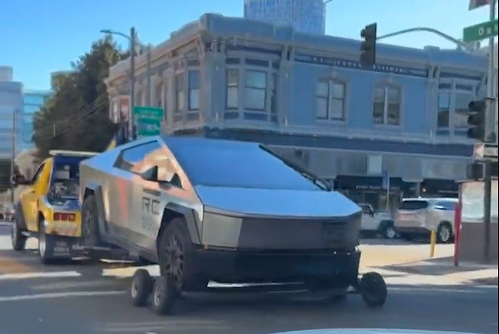 Tesla Cybertruck being towed in San Fran better