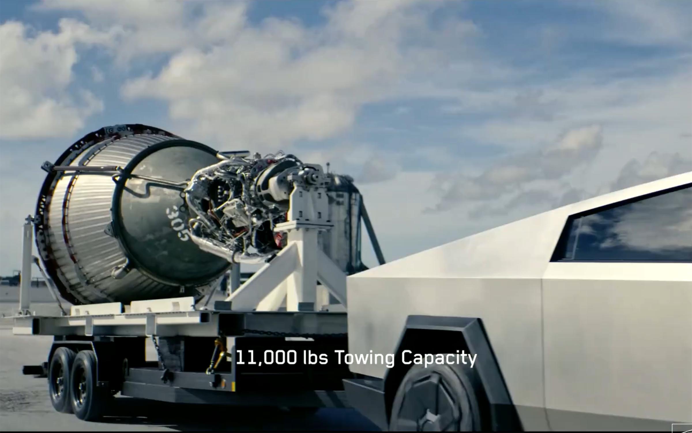 Tesla Cybertruck - hauling SpaceX rocket motor