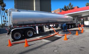 Gas tanker fuels gas station
