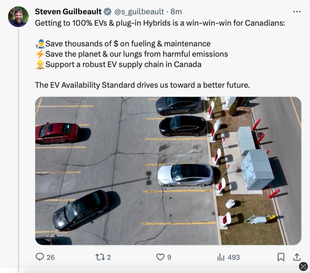 Guilbeault tweet about EV shift 12-19-23
