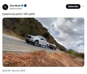 Musk Tweet F-150 Cybertruck tug of war