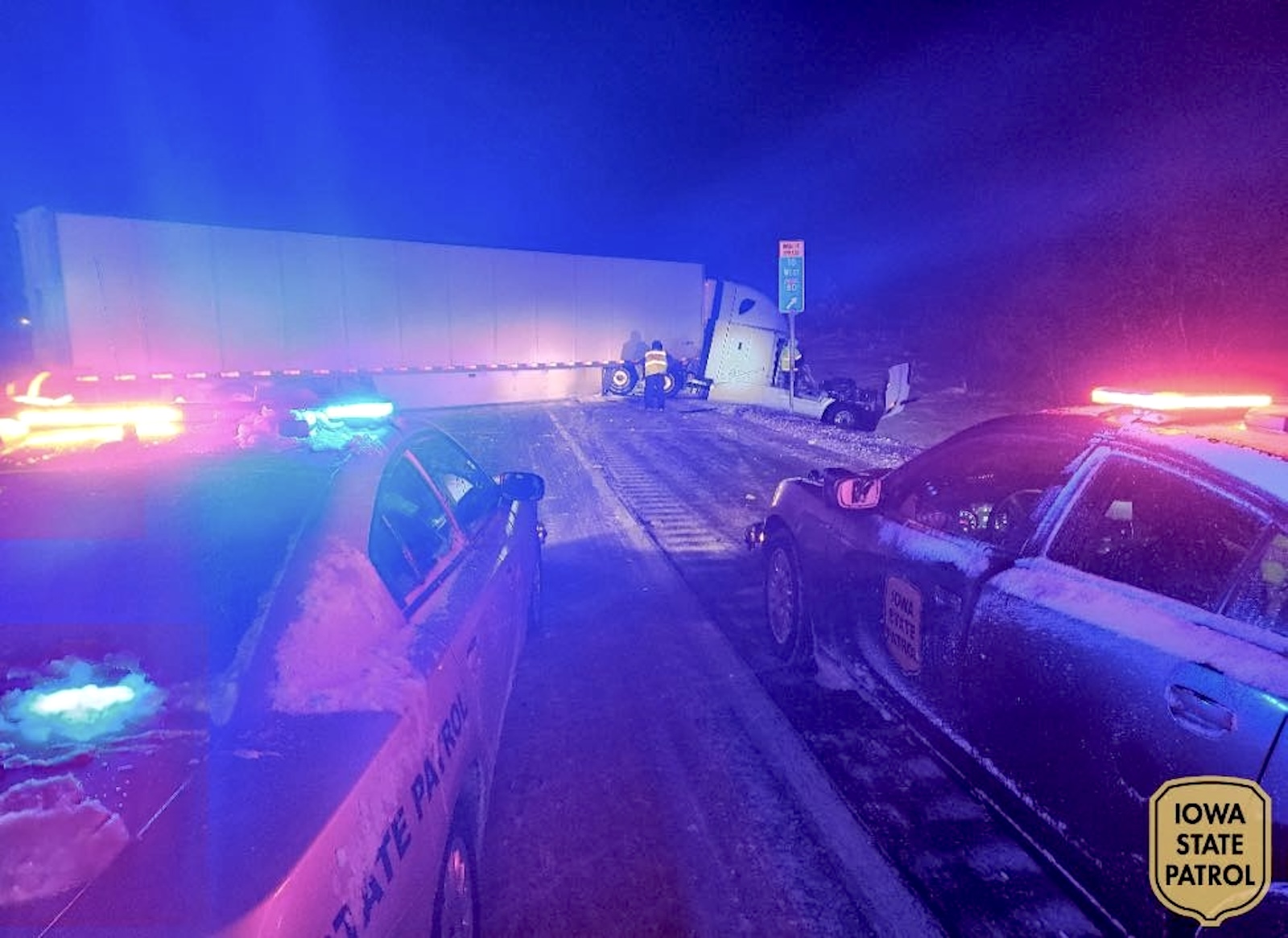 Iowa state patrol truck stuck snow