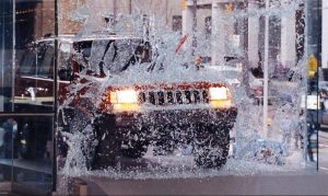 Jeep Smashes Cobo Window