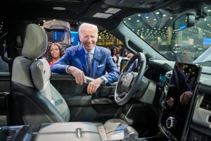 Biden looks in F-150 Lightning