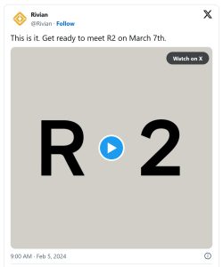 Rivian R2 Reveal Tweet