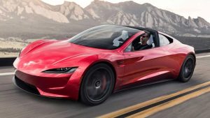 Tesla Roadster driving front 3-4