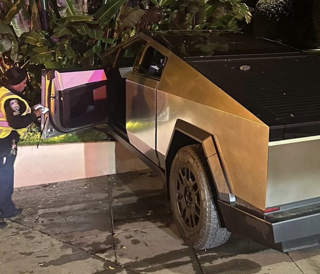 Tesla Cybertruck crash Beverly Hills Hotel rear