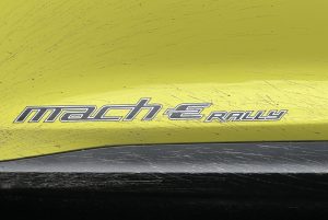 2024 Ford Mustang Mach-E Rally - mud-spattered Rally decal