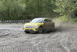2024 Ford Mustang Mach-E Rally - yellow front 3-4 slide