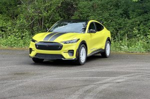 2024 Ford Mustang Mach-E Rally - yellow pavement skid marks