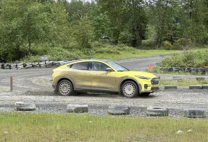 2024 Ford Mustang Mach-E Rally - yellow side on track