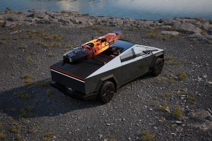 Tesla Cybertruck - rear with kayak