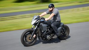 Motorcyclist with helmet