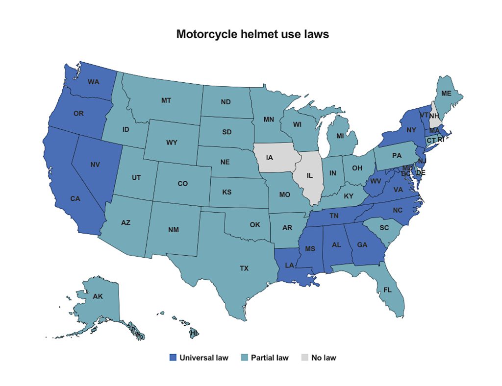 Motorcycle helmet law map