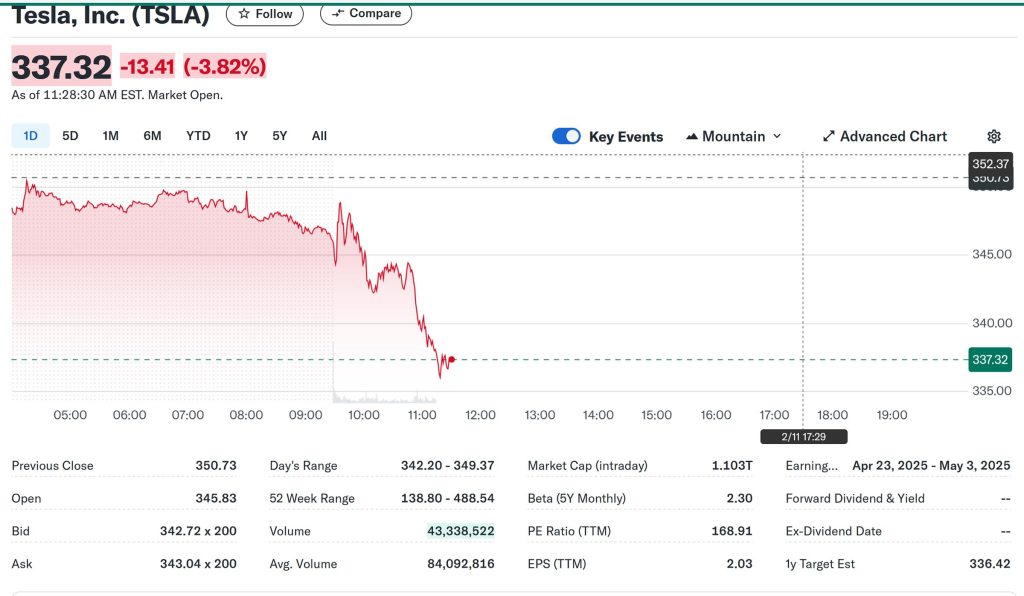 Tesla Stock Chart 2-11-25 v3