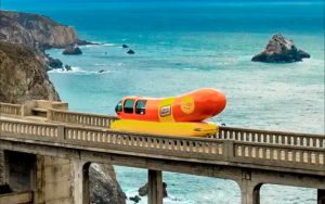 Wienermobile on bridge