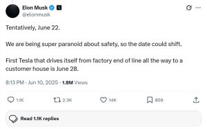 Musk Robotaxi Tweet - 6-11-25