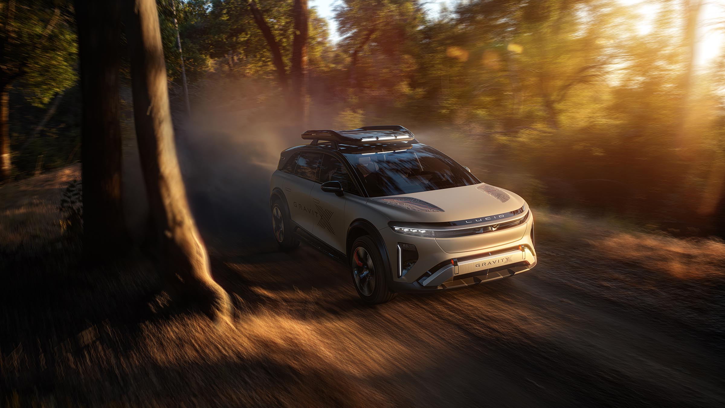 Lucid Gravity X Concept - driving in woods