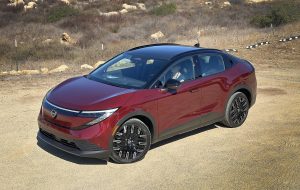 2026 Nissan Leaf - front 3-4 on dirt