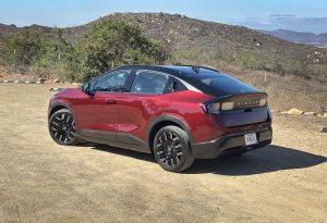 2026 Nissan Leaf - rear 3-4 on dirt