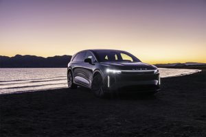 Lucid Gravity Touring - front 3-4 at dusk