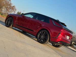 2026 Cadillac Lyriq EV red angled rear