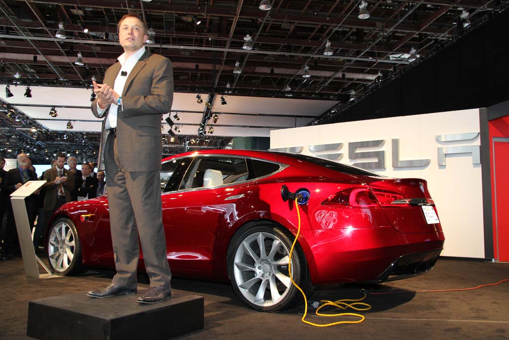 Elon Musk and Tesla Model S Prototype