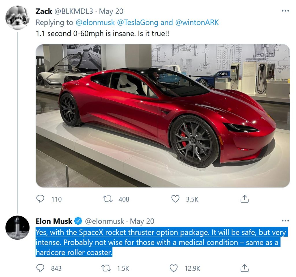 Tesla Roadster Rocket Tweet 1